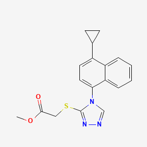 Chemical structure of Methyl 2-((4-(4-cyclopropylnaphthalen-1-yl)-4H-1,2,4-triazol-3-yl)thio)acetate