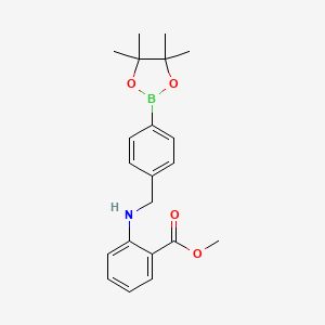 Chemical structure of Methyl 2-((4-(4,4,5,5-tetramethyl-1,3,2-dioxaborolan-2-yl)benzyl)amino)benzoate