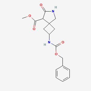 Chemical structure of Methyl 2-(((benzyloxy)carbonyl)amino)-7-oxo-6-azaspiro[3.4]octane-8-carboxylate
