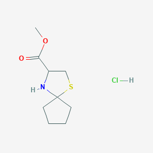 Chemical structure of methyl 1-thia-4-azaspiro[4.4]nonane-3-carboxylate hydrochloride