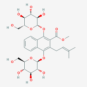 Chemical structure of Methyl 1,4-bisglucosyloxy-3-prenyl-2-naphthoate