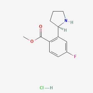 Chemical structure of Methyl (R)-4-fluoro-2-(pyrrolidin-2-yl)benzoate hydrochloride