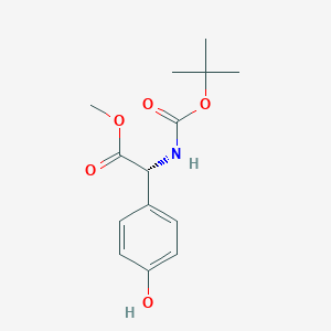 Chemical structure of Methyl (2R)-2-{[(tert-butoxy)carbonyl]amino}-2-(4-hydroxyphenyl)acetate
