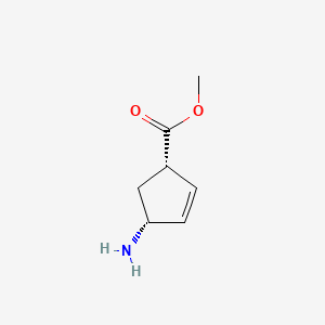 Chemical structure of (1S,4R)-methyl 4-aminocyclopent-2-enecarboxylate