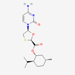 Chemical structure of Menthyl-5-(4-amino-2-oxo-2H-pyrimidin-1-yl)-[1,3]oxathiolane-2-carboxylic acid