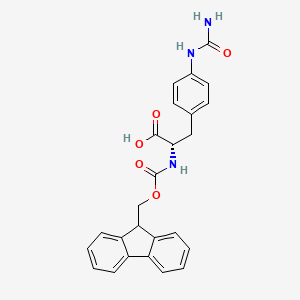 Chemical structure of Fmoc-ApH(Cbm)-OH