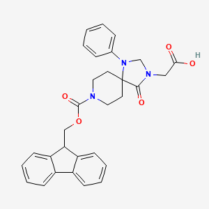 Chemical structure of Fmoc-3-carboxymethyl-1-phenyl-1,3,8-triazaspiro[4.5]decan-4-one