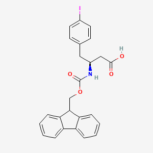 Chemical structure of Fmoc-(S)-3-Amino-4-(4-iodo-phenyl)-butyric acid