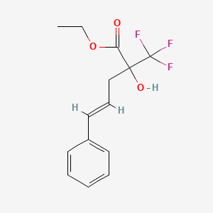 Chemical structure of ethyl trans-2-(2-methoxy-4-(trifluoromethyl)phenyl)cyclopropane-1-carboxylate