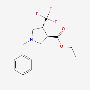 Chemical structure of ethyl trans-1-benzyl-4-(trifluoromethyl)pyrrolidine-3-carboxylate