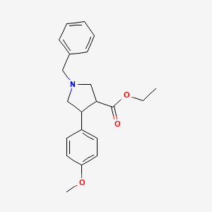 Chemical structure of ethyl trans-1-benzyl-4-(4-methoxyphenyl)pyrrolidine-3-carboxylate