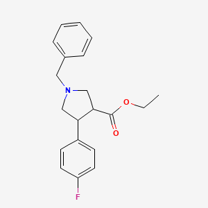 Chemical structure of ethyl trans-1-benzyl-4-(4-fluorophenyl)pyrrolidine-3-carboxylate