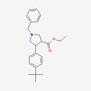 Chemical structure of ethyl trans-1-benzyl-4-(4-(tert-butyl)phenyl)pyrrolidine-3-carboxylate