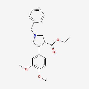 Chemical structure of ethyl trans-1-benzyl-4-(3,4-dimethoxyphenyl)pyrrolidine-3-carboxylate