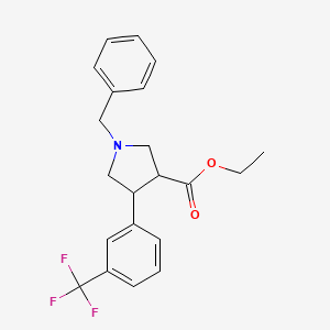 Chemical structure of ethyl trans-1-benzyl-4-(3-(trifluoromethyl)phenyl)pyrrolidine-3-carboxylate