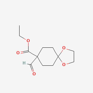 Chemical structure of Ethyl 8-formyl-1,4-dioxaspiro[4.5]decane-8-carboxylate