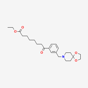 Chemical structure of ethyl 8-[3-[8-(1,4-dioxa-8-azaspiro[4.5]decyl)methyl]phenyl]-8-oxooctanoate