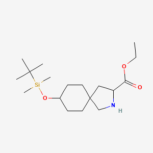 Chemical structure of Ethyl 8-((tert-butyldimethylsilyl)oxy)-2-azaspiro[4.5]decane-3-carboxylate