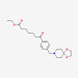 Chemical structure of ethyl 7-[4-[8-(1,4-dioxa-8-azaspiro[4.5]decyl)methyl]phenyl]-7-oxoheptanoate