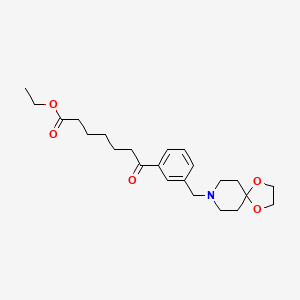 Chemical structure of ethyl 7-[3-[8-(1,4-dioxa-8-azaspiro[4.5]decyl)methyl]phenyl]-7-oxoheptanoate