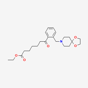 Chemical structure of ethyl 7-[2-[8-(1,4-dioxa-8-azaspiro[4.5]decyl)methyl]phenyl]-7-oxoheptanoate