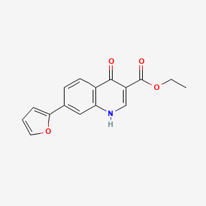 Chemical structure of Ethyl 7-(furan-2-yl)-4-oxo-1,4-dihydroquinoline-3-carboxylate