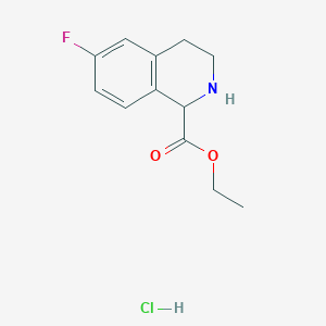 Chemical structure of Ethyl 6-fluoro-1,2,3,4-tetrahydroisoquinoline-1-carboxylate hydrochloride