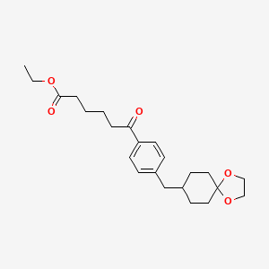 Chemical structure of ethyl 6-[4-[8-(1,4-dioxa-8-azaspiro[4.5]decyl)methyl]phenyl]-6-oxohexanoate