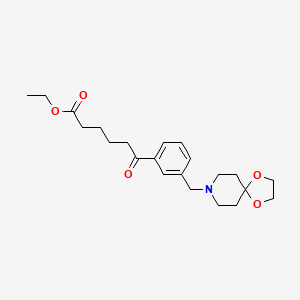 Chemical structure of ethyl 6-[3-[8-(1,4-dioxa-8-azaspiro[4.5]decyl)methyl]phenyl]-6-oxohexanoate