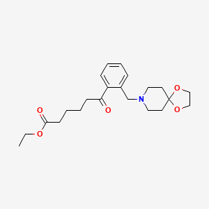 Chemical structure of ethyl 6-[2-[8-(1,4-dioxa-8-azaspiro[4.5]decyl)methyl]phenyl]-6-oxohexanoate