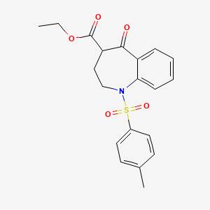 Chemical structure of Ethyl 5-oxo-1-tosyl-2,3,4,5-tetrahydro-1H-benzo[b]azepine-4-carboxylate