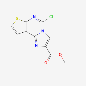 Chemical structure of ethyl 5-chloroimidazo[1,2-c]thieno[3,2-e]pyrimidine-2-carboxylate