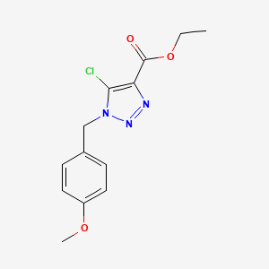 Chemical structure of Ethyl 5-chloro-1-[(4-methoxyphenyl)methyl]-1H-1,2,3-triazole-4-carboxylate