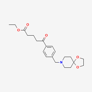 Chemical structure of ethyl 5-[4-[8-(1,4-dioxa-8-azaspiro[4.5]decyl)methyl]phenyl]-5-oxovalerate