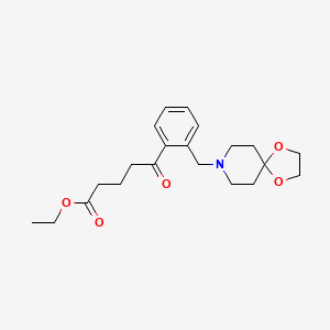 Chemical structure of ethyl 5-[2-[8-(1,4-dioxa-8-azaspiro[4.5]decyl)methyl]phenyl]-5-oxovalerate