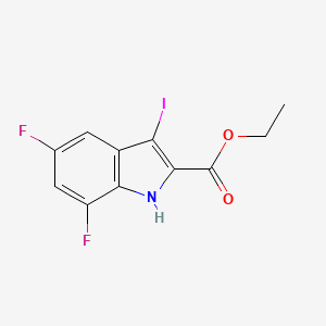 Chemical structure of Ethyl 5,7-difluoro-3-iodo-1H-indole-2-carboxylate