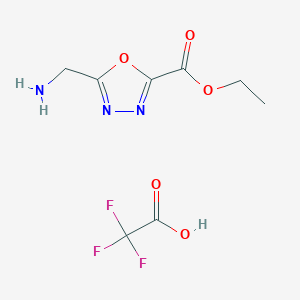 Chemical structure of Ethyl 5-(aminomethyl)-1,3,4-oxadiazole-2-carboxylate 2,2,2-trifluoroacetate
