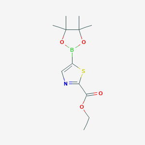 Chemical structure of Ethyl 5-(4,4,5,5-tetramethyl-1,3,2-dioxaborolan-2-yl)thiazole-2-carboxylate