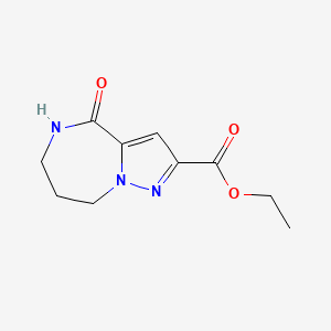 Chemical structure of Ethyl 4-oxo-5,6,7,8-tetrahydro-4H-pyrazolo[1,5-a][1,4]diazepine-2-carboxylate