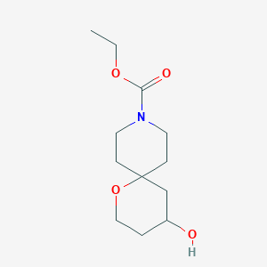 Chemical structure of ethyl 4-hydroxy-1-oxa-9-azaspiro[5.5]undecane-9-carboxylate