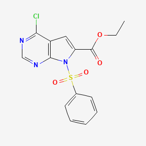 Chemical structure of Ethyl 4-chloro-7-(phenylsulfonyl)-7H-pyrrolo[2,3-d]pyrimidine-6-carboxylate