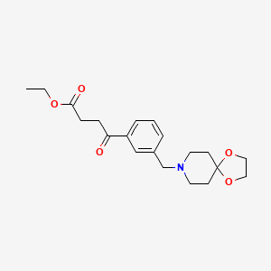 Chemical structure of ethyl 4-[3-[8-(1,4-dioxa-8-azaspiro[4.5]decyl)methyl]phenyl]-4-oxobutyrate