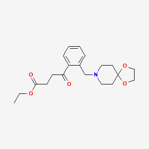 Chemical structure of ethyl 4-[2-[8-(1,4-dioxa-8-azaspiro[4.5]decyl)methyl]phenyl]-4-oxobutyrate