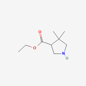 Chemical structure of ethyl 4,4-dimethylpyrrolidine-3-carboxylate hydrochloride
