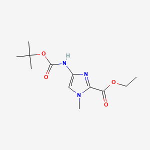 Chemical structure of Ethyl 4-((tert-butoxycarbonyl)amino)-1-methyl-1H-imidazole-2-carboxylate