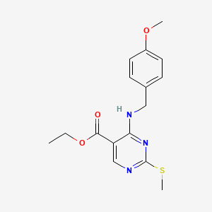Chemical structure of Ethyl 4-((4-methoxybenzyl)amino)-2-(methylthio)pyrimidine-5-carboxylate