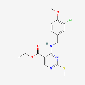 Chemical structure of Ethyl 4-((3-chloro-4-methoxybenzyl)amino)-2-(methylthio)pyrimidine-5-carboxylate