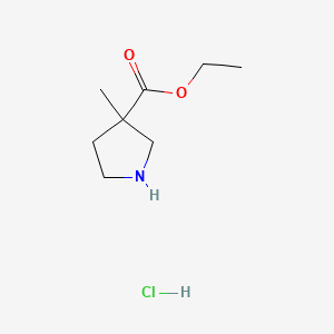 Chemical structure of ethyl 3-methylpyrrolidine-3-carboxylate hydrochloride
