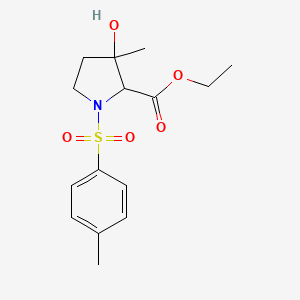Chemical structure of ethyl 3-hydroxy-3-methyl-1-tosylpyrrolidine-2-carboxylate