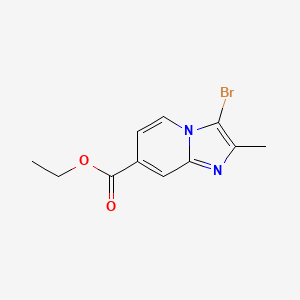 Chemical structure of Ethyl 3-bromo-2-methylimidazo[1,2-a]pyridine-7-carboxylate